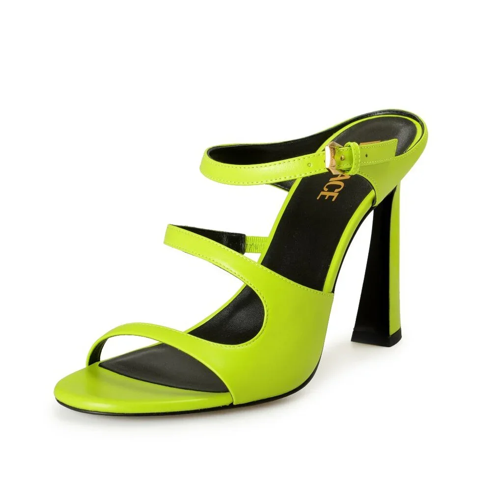 Versace Women's Acid Lime Medusa 100% Leather Sandals Mules Shoes US 11 IT 41 - Picture 1 of 8
